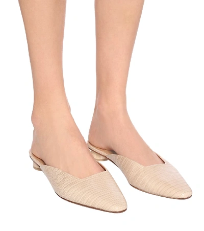 Shop Loq Carmen Lizard-effect Leather Mules In Beige