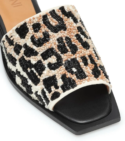 Shop Ganni Leopard-print Beaded Slides In Beige