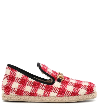 Shop Gucci Checked Tweed Loafers In Red