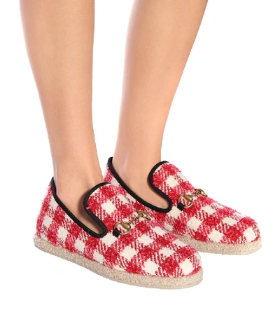 Shop Gucci Checked Tweed Loafers In Red