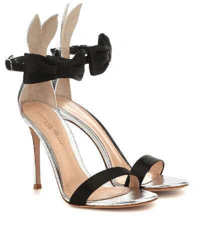 Shop Gianvito Rossi Leather And Satin Sandals In Silver