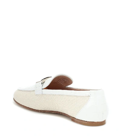 Shop Tod's Double T Canvas And Leather Loafers In White
