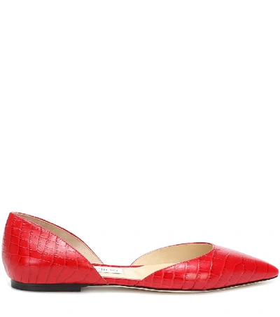 Shop Jimmy Choo Esther Croc-effect Leather Ballet Flats In Red