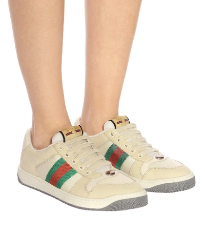 Shop Gucci Screener Leather Sneakers In White