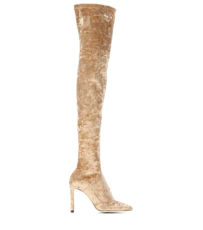 Shop Jimmy Choo Lorraine 100 Velvet Over-the-knee Boots In Beige