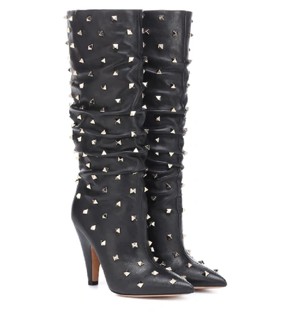 Shop Valentino Rockstud Leather Boots In Black