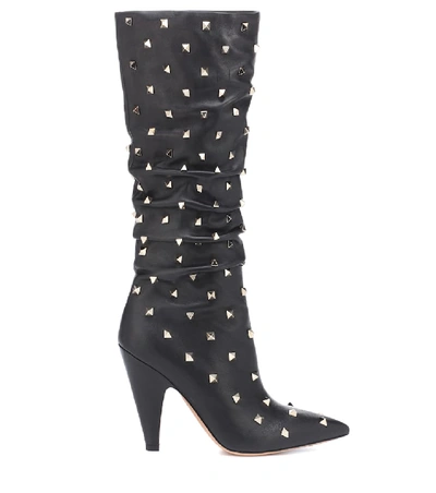 Shop Valentino Rockstud Leather Boots In Black