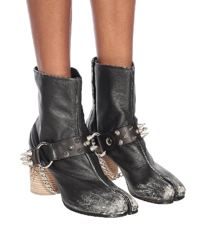 Shop Maison Margiela Tabi Studded Leather Ankle Boots In Black