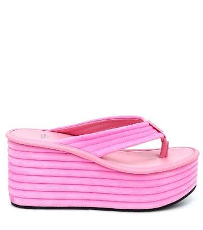 Shop Fendi Ribbed Suede Platform Thong Sandals In Pink