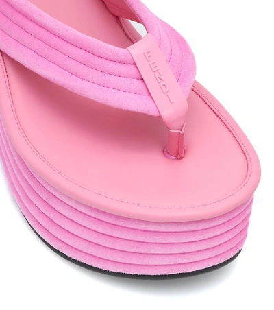 Shop Fendi Ribbed Suede Platform Thong Sandals In Pink