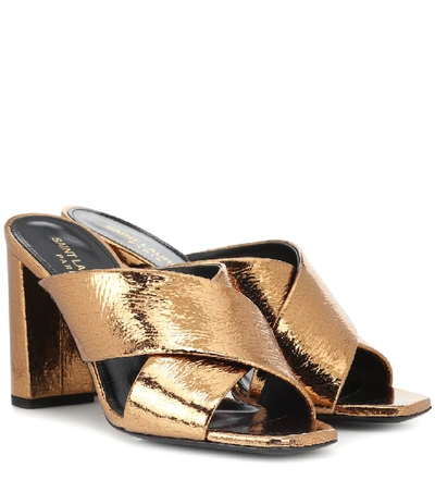 Shop Saint Laurent Loulou 95 Metallic Leather Sandals In Gold
