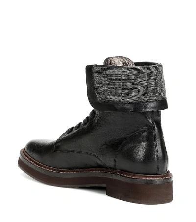 Shop Brunello Cucinelli Embellished Leather Ankle Boots In Black