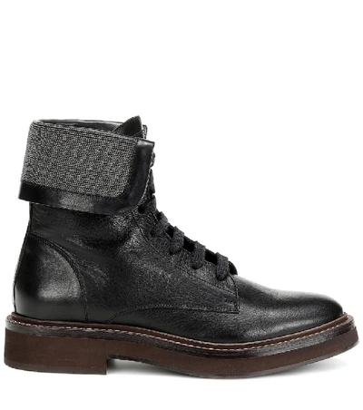 Shop Brunello Cucinelli Embellished Leather Ankle Boots In Black