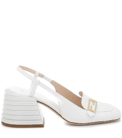 Shop Fendi Promenade Leather Slingback Pumps In White