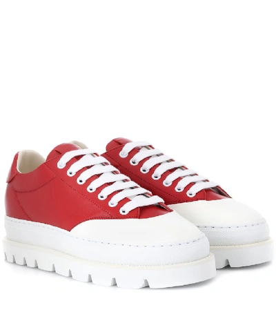 Shop Mm6 Maison Margiela Leather Platform Sneakers In Red