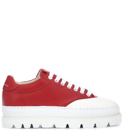 Shop Mm6 Maison Margiela Leather Platform Sneakers In Red