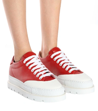 Shop Mm6 Maison Margiela Leather Platform Sneakers In Red