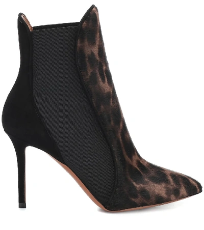 Shop Alaïa Leopard-print Calf Hair Ankle Boots In Black