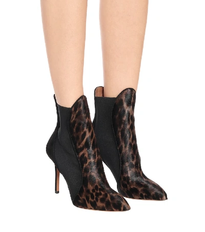 Shop Alaïa Leopard-print Calf Hair Ankle Boots In Black