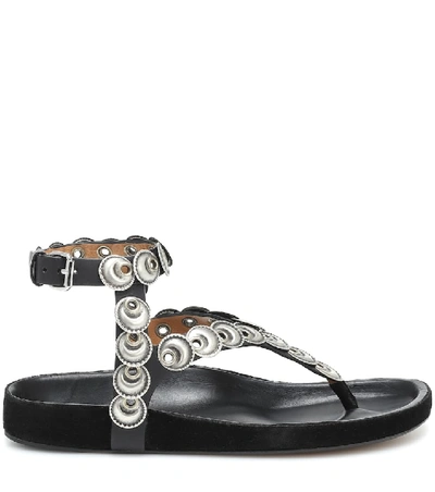 Shop Isabel Marant Eldo Embellished Leather Sandals In Black