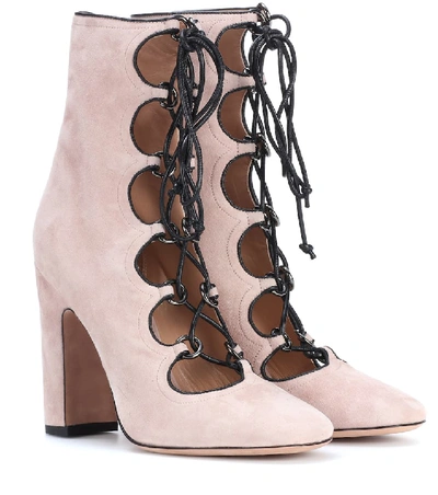 Shop Valentino Suede Ankle Boots In Neutrals