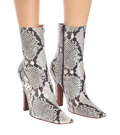 Shop Vetements Boomerang Snake-effect Leather Ankle Boots In Grey