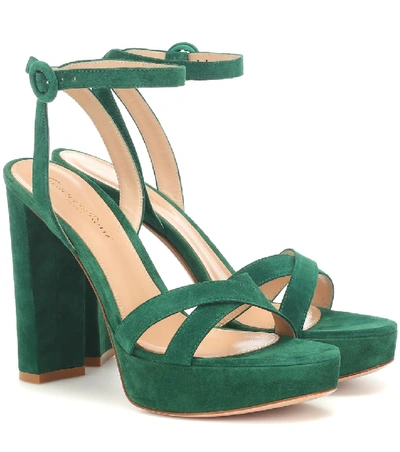 Shop Gianvito Rossi Poppy 85 Suede Platform Sandals In Green