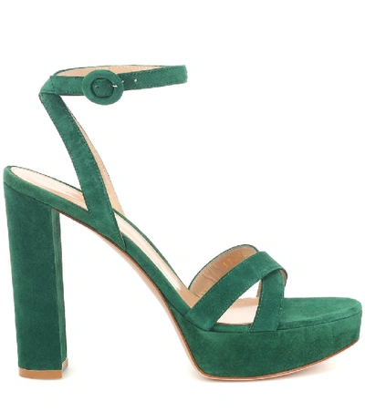 Shop Gianvito Rossi Poppy 85 Suede Platform Sandals In Green