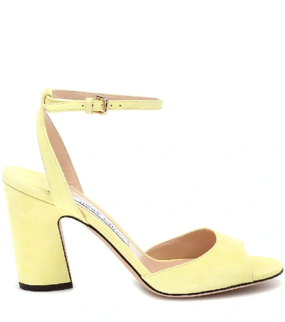Shop Jimmy Choo Miranda 85 Suede Sandals In Yellow