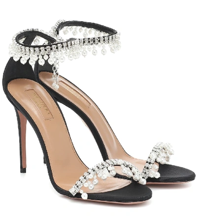 Shop Aquazzura Exquisite 105 Embellished Satin Sandals In Black