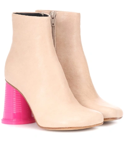 Shop Mm6 Maison Margiela Leather Ankle Boots In Beige