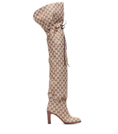 Shop Gucci Original Gg Over-the-knee Boots In Brown