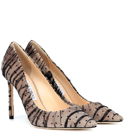 Shop Jimmy Choo Romy 100 Tulle And Suede Pumps In Beige