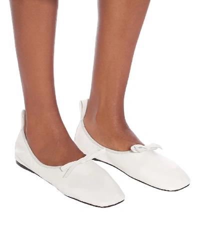 Shop Loewe Ballerina Leather Flats In White
