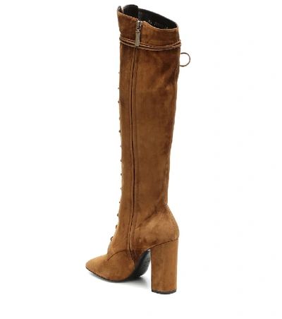 Shop Saint Laurent Laura 100 Suede Knee-high Boots In Brown