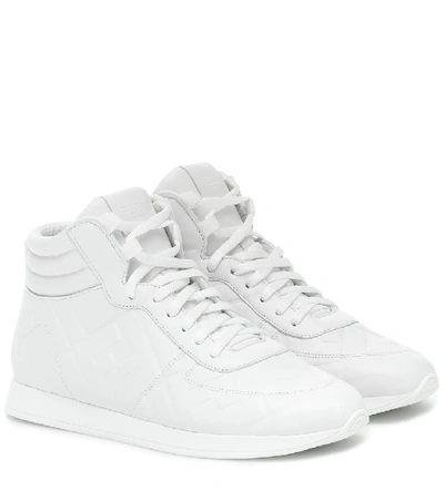 Shop Fendi Embossed Leather Sneakers In White