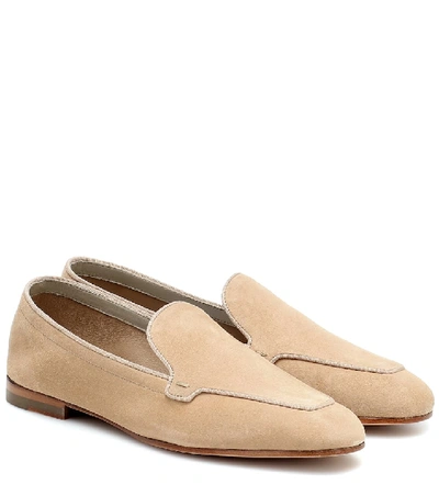 Shop Max Mara Laric Suede Loafers In Beige