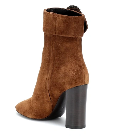 Shop Saint Laurent Joplin Embellished Suede Ankle Boots In Brown