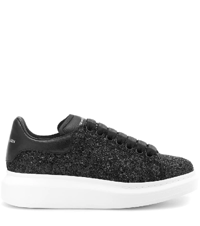 Alexander Mcqueen Oversized Embellished Leather Sneakers In Black