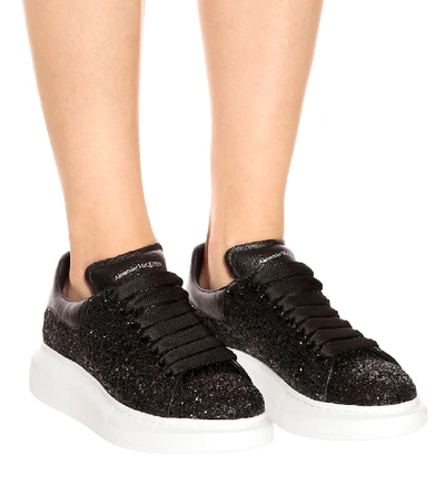 Shop Alexander Mcqueen Oversized Embellished Leather Sneakers In Black