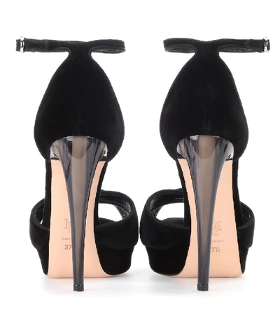 Shop Alexander Mcqueen Curved Horn-heel Velvet Sandals In Black