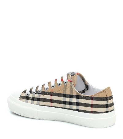 Shop Burberry Vintage Check Logo Sneakers In Beige