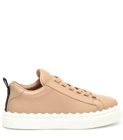 Shop Chloé Lauren Leather Sneakers In Beige