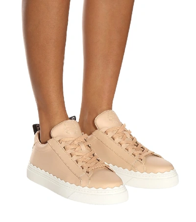 Shop Chloé Lauren Leather Sneakers In Beige