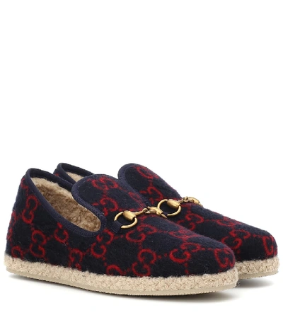 Shop Gucci Gg Wool Loafers In Blue