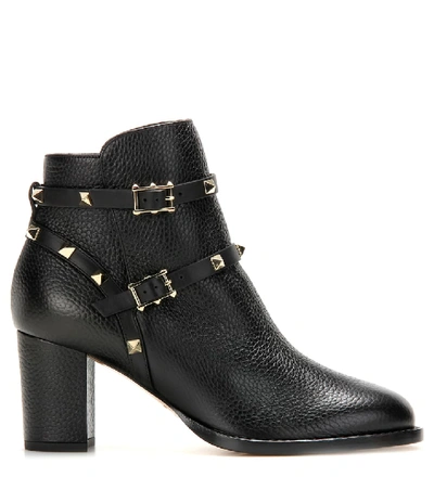 Shop Valentino Garavani Rockstud Leather Ankle Boots In Black