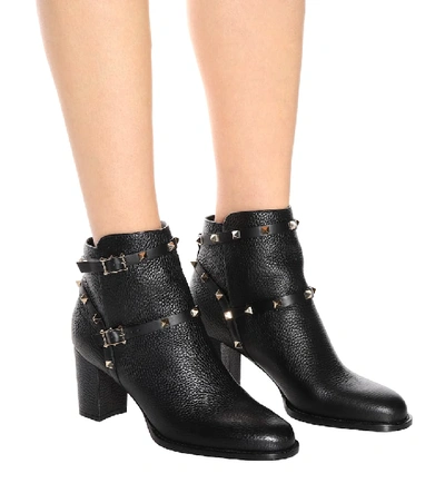 Shop Valentino Garavani Rockstud Leather Ankle Boots In Black