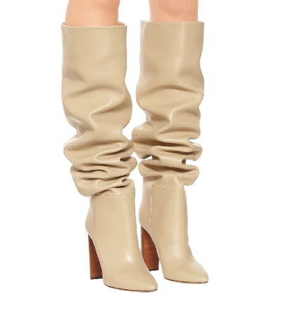 Shop Saint Laurent 76 Leather Over-the-knee Boots In Beige
