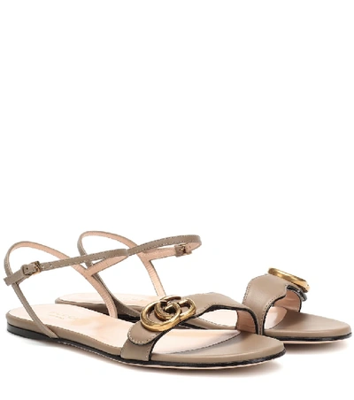 Shop Gucci Marmont Leather Sandals In Beige