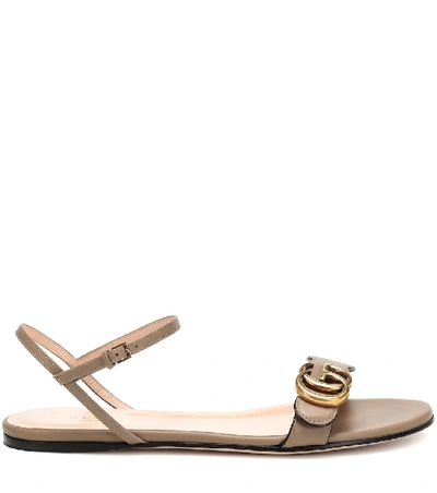 Shop Gucci Marmont Leather Sandals In Beige